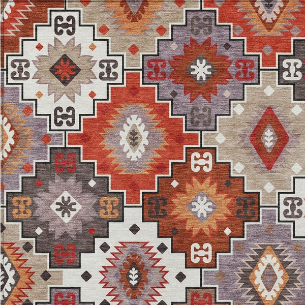 HomeRoots 5' Southwestern Washable Area Rug in Rust, Lavender & Ivory - Durable Indoor/Outdoor Decor 8' X 10' 632278