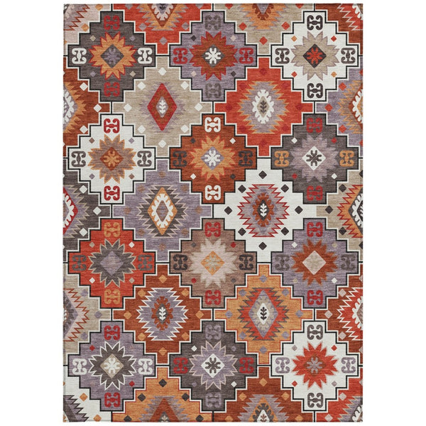 HomeRoots 5' Southwestern Washable Area Rug in Rust, Lavender & Ivory - Durable Indoor/Outdoor Decor 9' X 12' 632279
