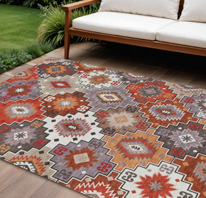 HomeRoots 5' Southwestern Washable Area Rug in Rust, Lavender & Ivory - Durable Indoor/Outdoor Decor 10' X 14' 632280