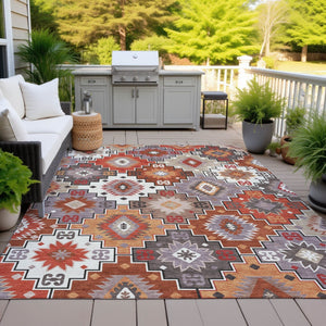 HomeRoots 5' Southwestern Washable Area Rug in Rust, Lavender & Ivory - Durable Indoor/Outdoor Decor 10' X 14' 632280