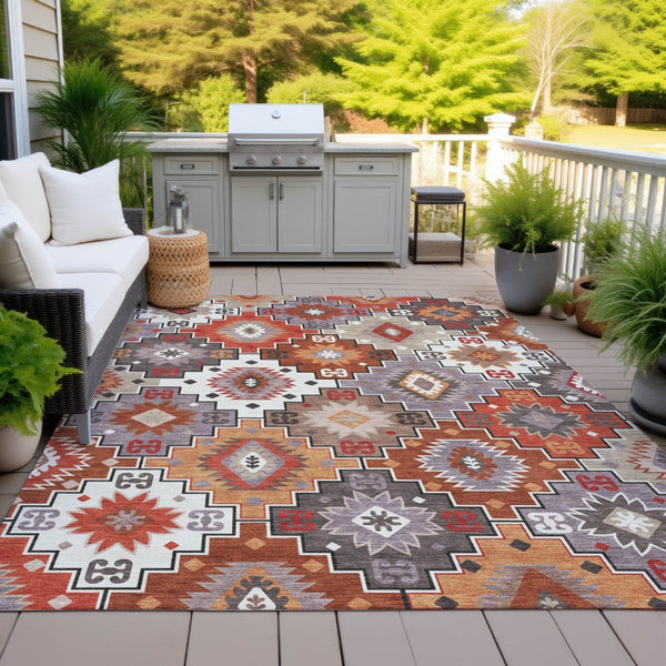 HomeRoots 5' Southwestern Washable Area Rug in Rust, Lavender & Ivory - Durable Indoor/Outdoor Decor 10' X 14' 632280