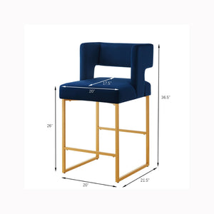 English Elm Modern Velvet Counter Stools Set of Two with Gold Iron Frame and Square Open Back Navy W2186P171944