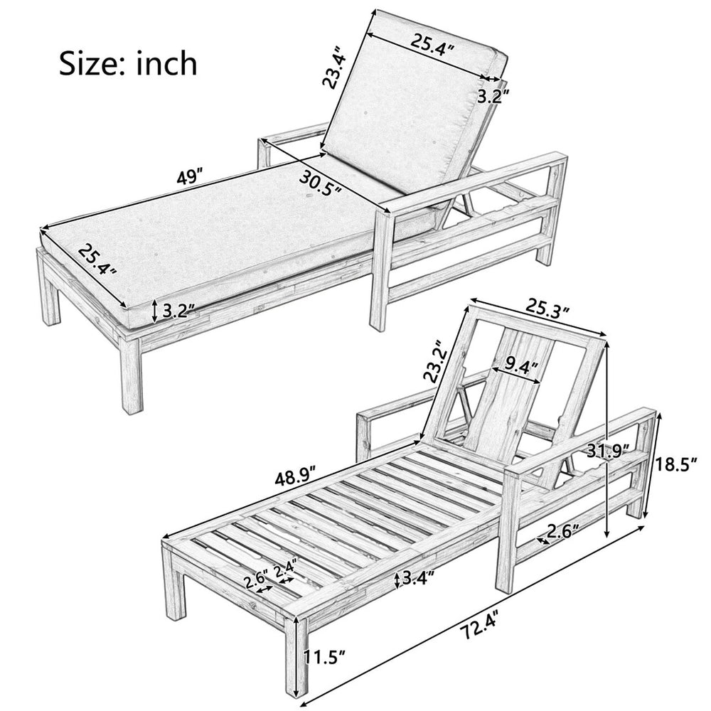 English Elm U_style Solid Acacia Slatted Reclining Lounge Chair for Poolside Patio Garden Use Natural+Beige WY000433AAA