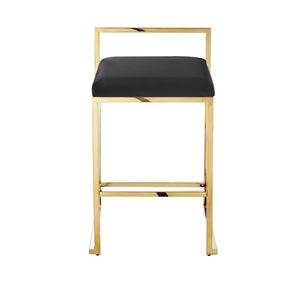HomeRoots Set of Two Stylish Black Faux Leather Bar Chairs with Elegant Gold Stainless Steel Base for Modern Spaces 632340