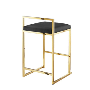 HomeRoots Set of Two Stylish Black Faux Leather Bar Chairs with Elegant Gold Stainless Steel Base for Modern Spaces 632340