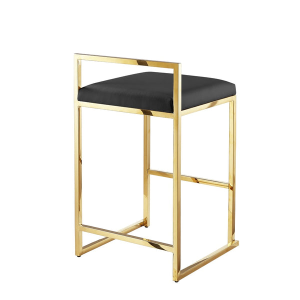HomeRoots Set of Two Stylish Black Faux Leather Bar Chairs with Elegant Gold Stainless Steel Base for Modern Spaces 632340