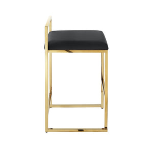 HomeRoots Set of Two Stylish Black Faux Leather Bar Chairs with Elegant Gold Stainless Steel Base for Modern Spaces 632340