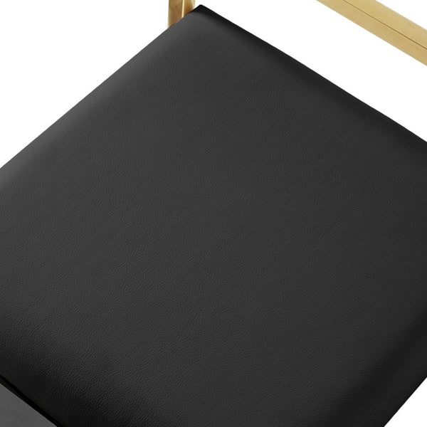 HomeRoots Set of Two Stylish Black Faux Leather Bar Chairs with Elegant Gold Stainless Steel Base for Modern Spaces 632340
