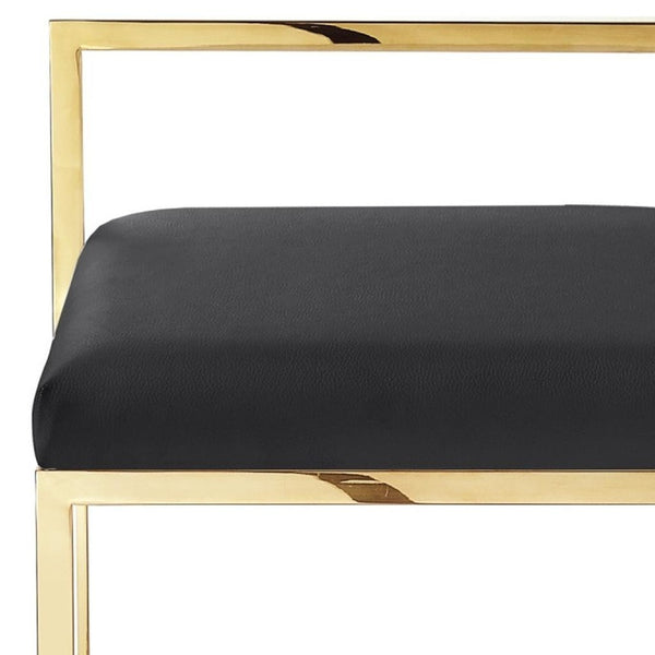 HomeRoots Set of Two Stylish Black Faux Leather Bar Chairs with Elegant Gold Stainless Steel Base for Modern Spaces 632340