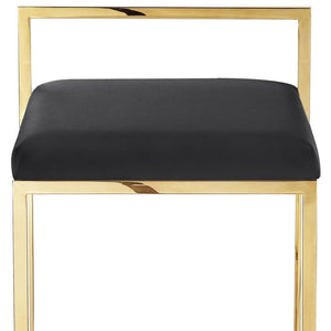HomeRoots Set of Two Stylish Black Faux Leather Bar Chairs with Elegant Gold Stainless Steel Base for Modern Spaces 632340