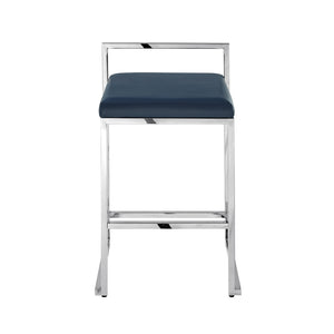 HomeRoots Set of Two Stylish Navy Blue & Silver Stainless Steel Bar Chairs for Modern Dining & Comfort 632341