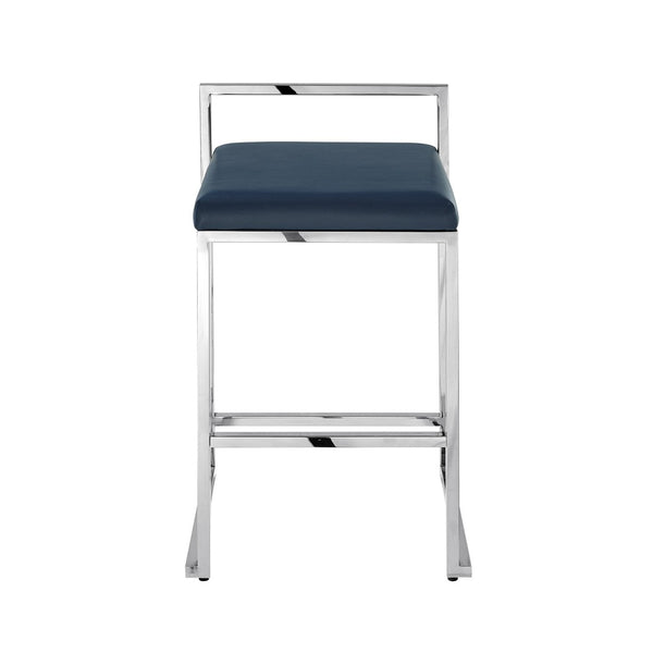 HomeRoots Set of Two Stylish Navy Blue & Silver Stainless Steel Bar Chairs for Modern Dining & Comfort 632341