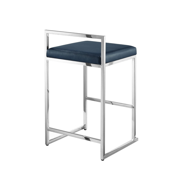 HomeRoots Set of Two Stylish Navy Blue & Silver Stainless Steel Bar Chairs for Modern Dining & Comfort 632341