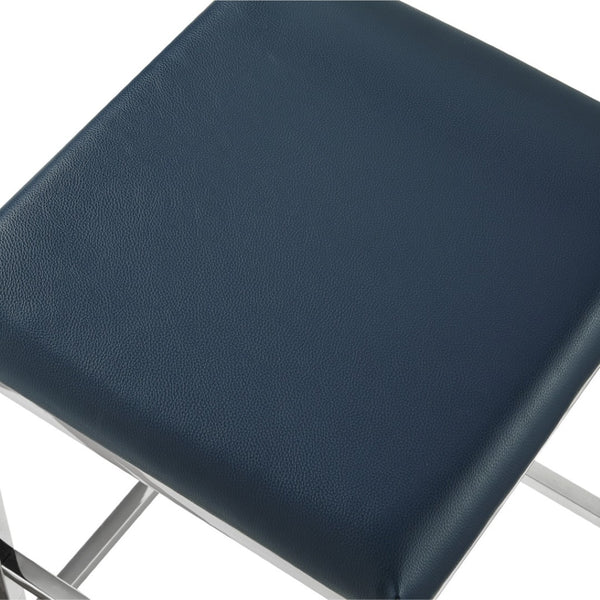 HomeRoots Set of Two Stylish Navy Blue & Silver Stainless Steel Bar Chairs for Modern Dining & Comfort 632341