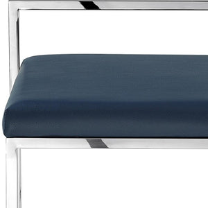 HomeRoots Set of Two Stylish Navy Blue & Silver Stainless Steel Bar Chairs for Modern Dining & Comfort 632341