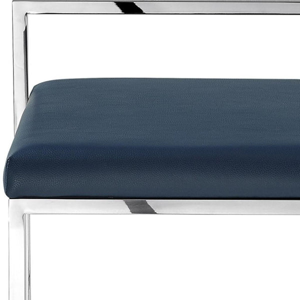HomeRoots Set of Two Stylish Navy Blue & Silver Stainless Steel Bar Chairs for Modern Dining & Comfort 632341