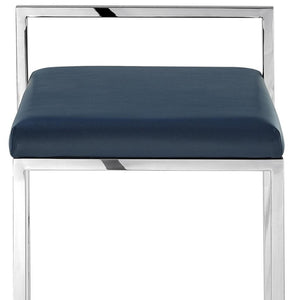 HomeRoots Set of Two Stylish Navy Blue & Silver Stainless Steel Bar Chairs for Modern Dining & Comfort 632341