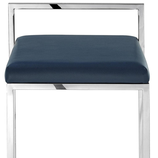 HomeRoots Set of Two Stylish Navy Blue & Silver Stainless Steel Bar Chairs for Modern Dining & Comfort 632341