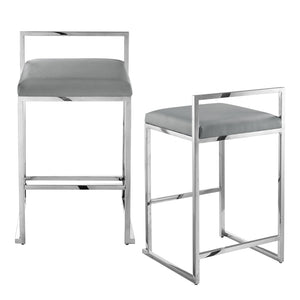 HomeRoots Set of Two Modern Gray Faux Leather Counter-Height Bar Chairs with Durable Stainless Steel Base 632342