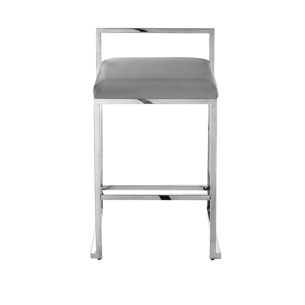 HomeRoots Set of Two Modern Gray Faux Leather Counter-Height Bar Chairs with Durable Stainless Steel Base 632342