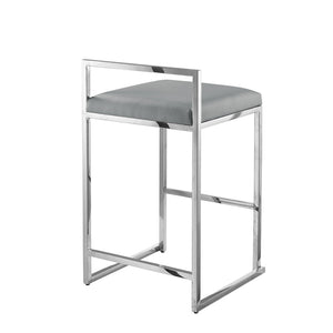 HomeRoots Set of Two Modern Gray Faux Leather Counter-Height Bar Chairs with Durable Stainless Steel Base 632342