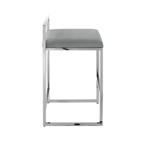 HomeRoots Set of Two Modern Gray Faux Leather Counter-Height Bar Chairs with Durable Stainless Steel Base 632342
