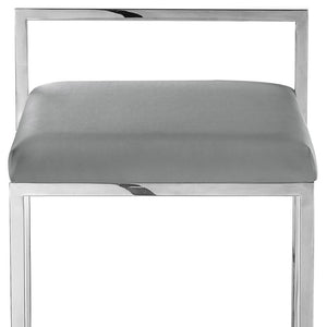 HomeRoots Set of Two Modern Gray Faux Leather Counter-Height Bar Chairs with Durable Stainless Steel Base 632342