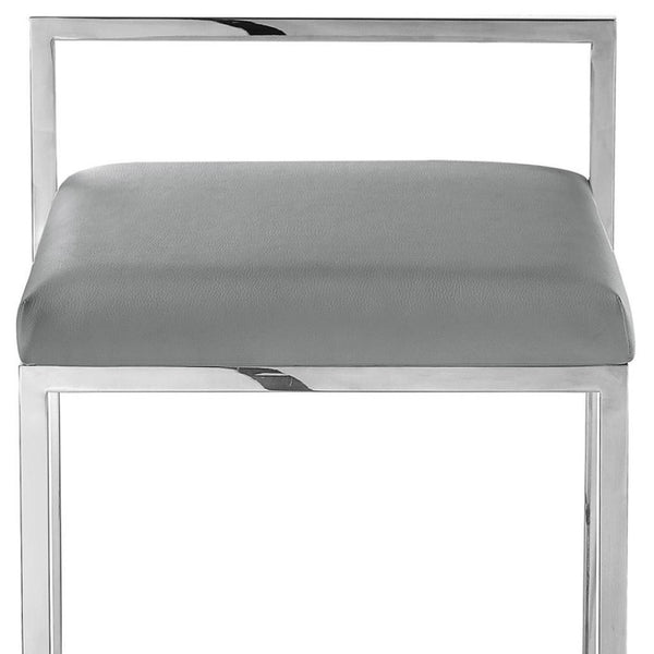 HomeRoots Set of Two Modern Gray Faux Leather Counter-Height Bar Chairs with Durable Stainless Steel Base 632342