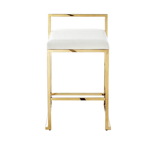 HomeRoots Set of Two Elegant White Faux Leather & Gold Stainless Steel Counter Height Bar Stools for Home 632343