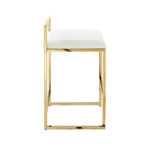 HomeRoots Set of Two Elegant White Faux Leather & Gold Stainless Steel Counter Height Bar Stools for Home 632343