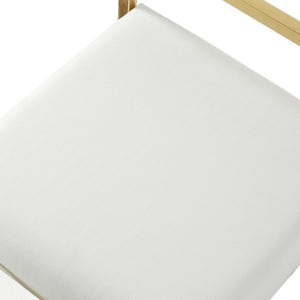 HomeRoots Set of Two Elegant White Faux Leather & Gold Stainless Steel Counter Height Bar Stools for Home 632343