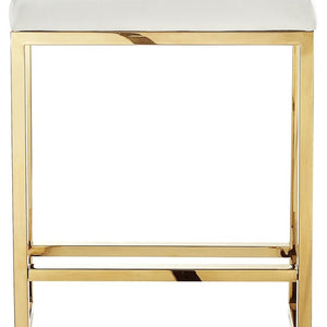 HomeRoots Set of Two Elegant White Faux Leather & Gold Stainless Steel Counter Height Bar Stools for Home 632343