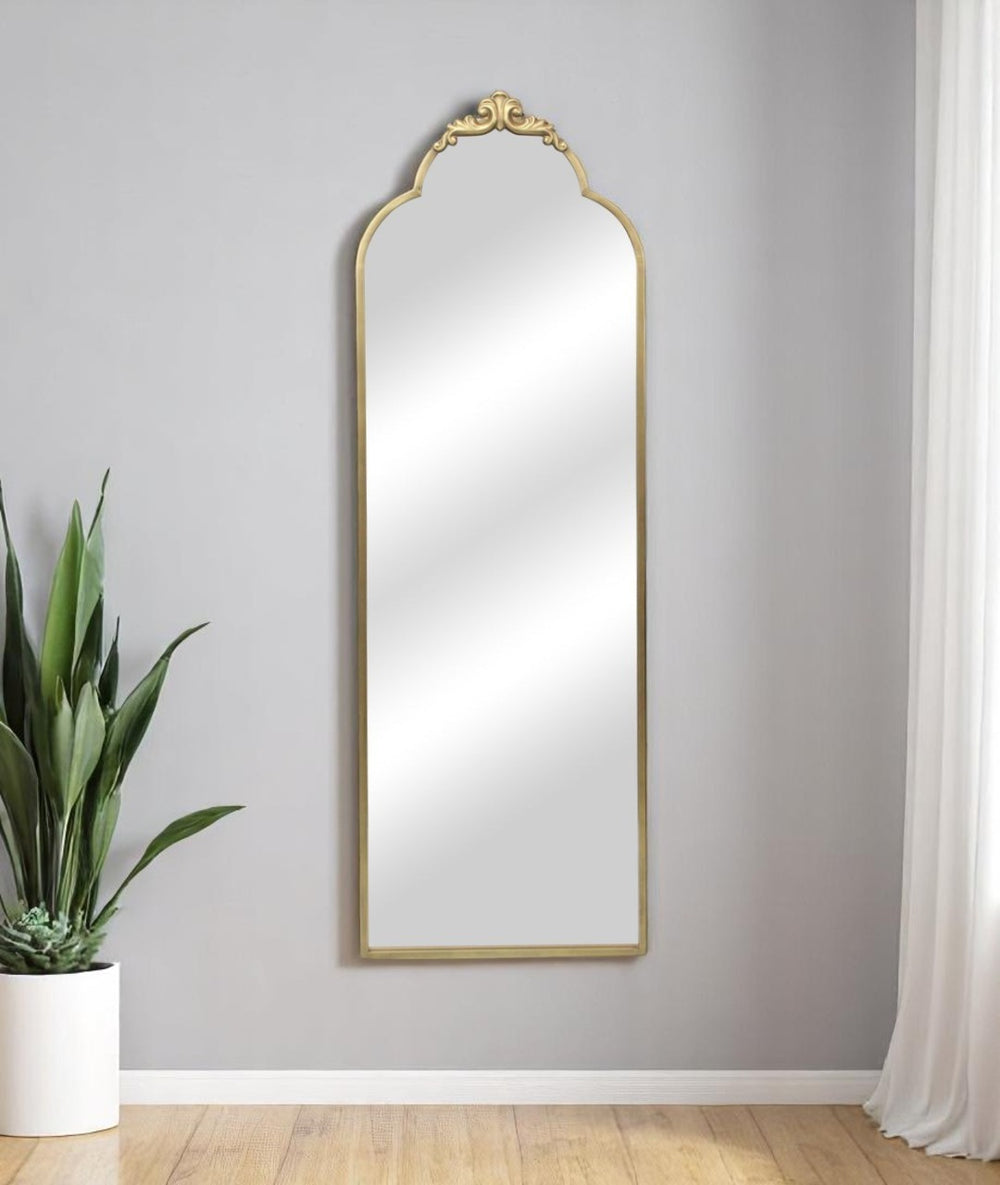 HomeRoots 65" Elegant Gold Metal Arch Full-Length Mirror - Victorian Design, Premium Glass, Versatile Placement 632347