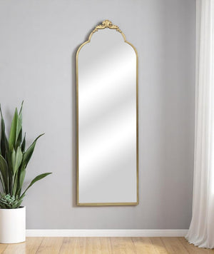 HomeRoots 65" Elegant Gold Metal Arch Full-Length Mirror - Victorian Design, Premium Glass, Versatile Placement 632347