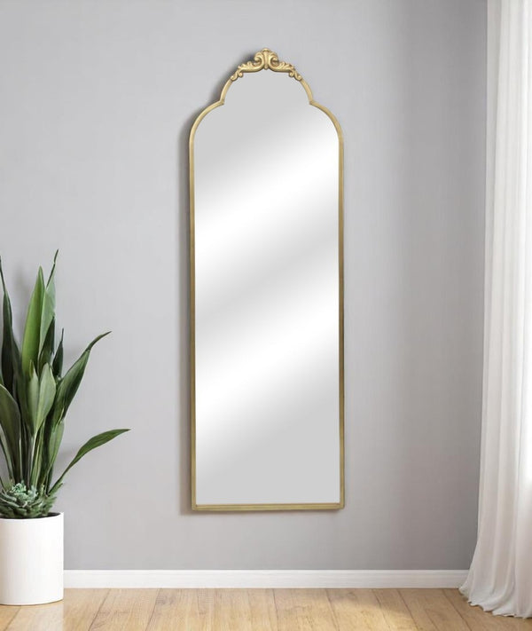HomeRoots 65" Elegant Gold Metal Arch Full-Length Mirror - Victorian Design, Premium Glass, Versatile Placement 632347