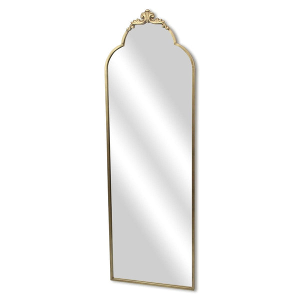 HomeRoots 65" Elegant Gold Metal Arch Full-Length Mirror - Victorian Design, Premium Glass, Versatile Placement 632347