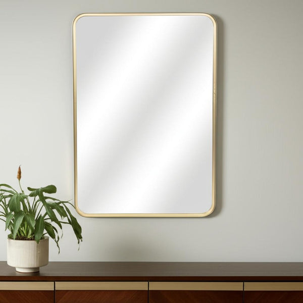 HomeRoots 30" Gold Metal Accent Mirror - Elegant Minimalist Design for Contemporary Home Décor & Easy Hanging 632349