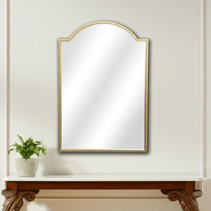HomeRoots 32" Gold Metal Beaded Arch Accent Mirror - Elegant Curved Design for Timeless Wall Décor & Style 632350
