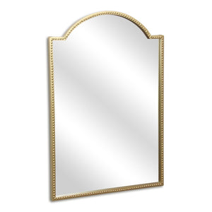 HomeRoots 32" Gold Metal Beaded Arch Accent Mirror - Elegant Curved Design for Timeless Wall Décor & Style 632350