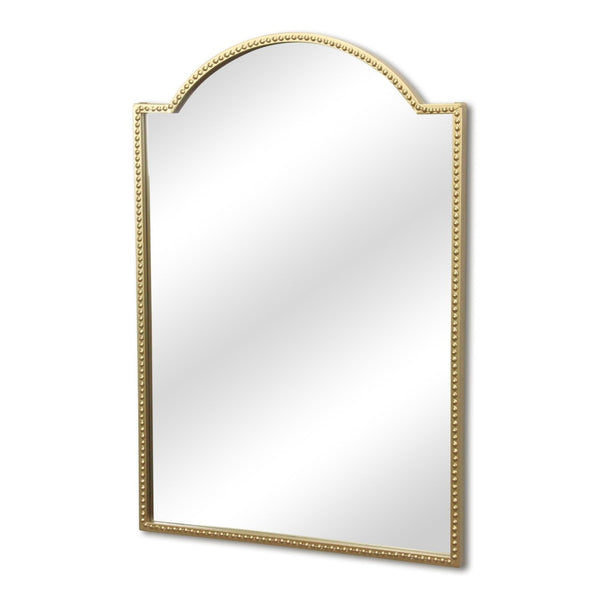 HomeRoots 32" Gold Metal Beaded Arch Accent Mirror - Elegant Curved Design for Timeless Wall Décor & Style 632350