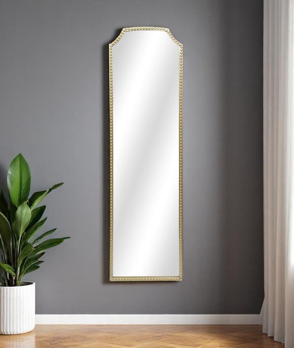 HomeRoots 64" Gold Metal Beaded Arch Full-Length Mirror – Elegant Home Decor for Bedrooms, Hallways & Entryways 632351