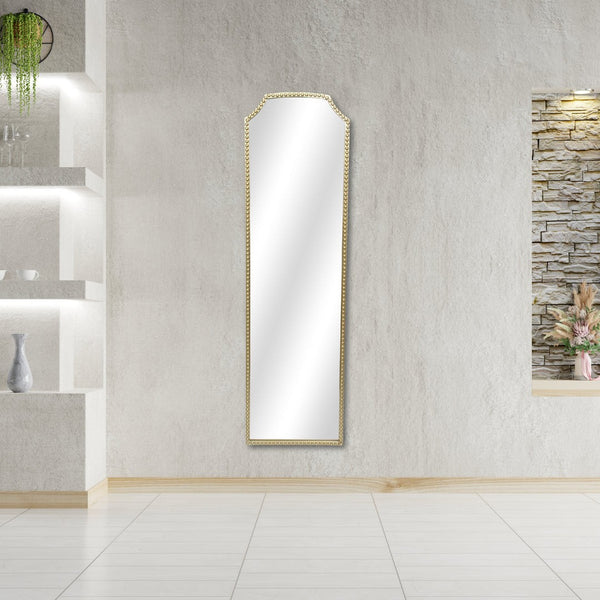 HomeRoots 64" Gold Metal Beaded Arch Full-Length Mirror – Elegant Home Decor for Bedrooms, Hallways & Entryways 632351