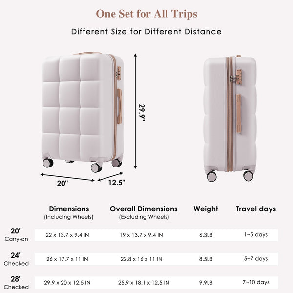 English Elm Luggage Set 4 Piece Abs Hard Shell Spinner Suitcases with Usb Port and Cup Holder Light Grey N726P185038D
