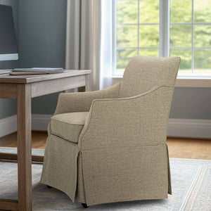 English Elm London Upholstered Skirted Dining Arm Chair with Hidden Casters Beige — Plush 5.5" Cushion, 300 lb Capacity B035P341170