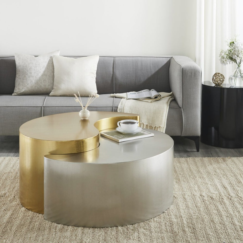 English Elm Ying Yang Modern Coffee Table - Sculptural Design With Durable Metal Frame In Stunning Gold & Silver B009140741-GIGA