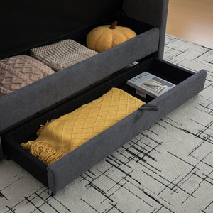English Elm 58.27" Wide Napped Fabric Upholstered Storage Bench Rolled Armrest Caster Wheels Entryway Gray W3189P445992