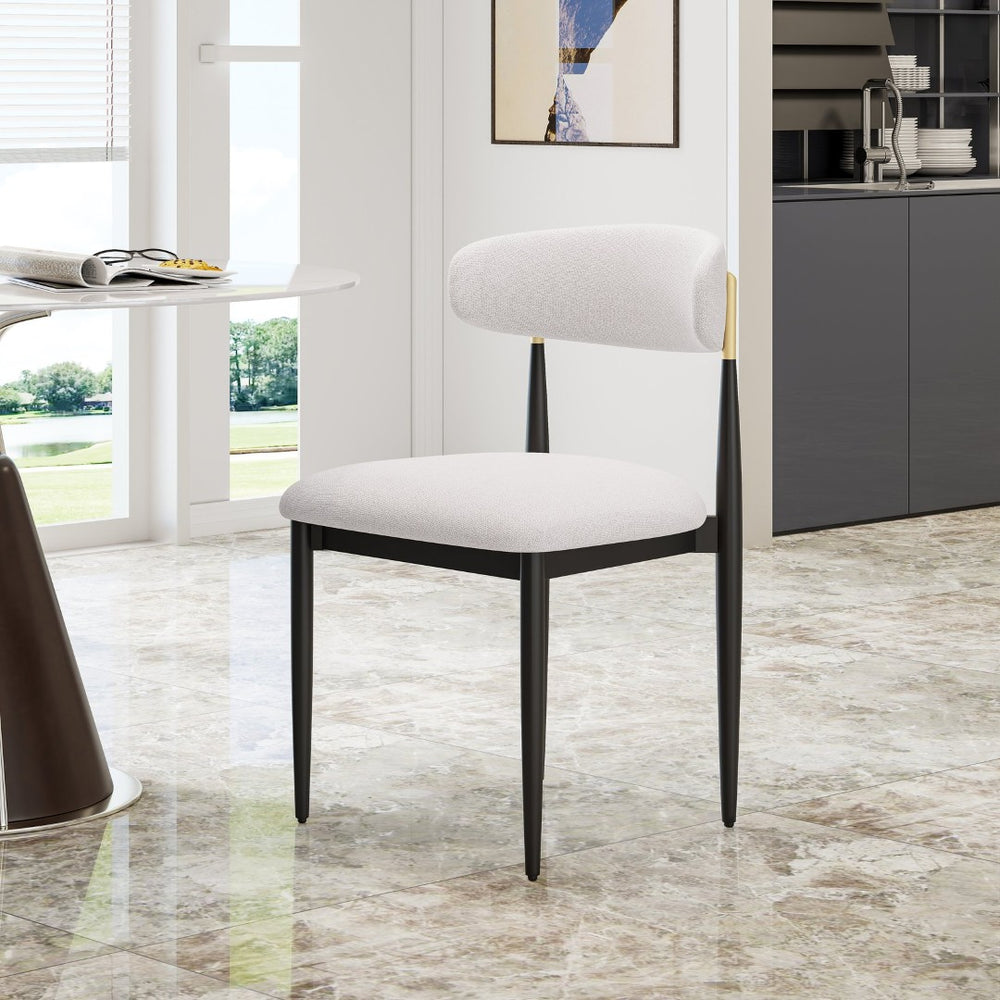 English Elm Beige Chenille Armless Dining Chairs Set of 2 with Lumbar Curved Back Metal Legs W5739P464650
