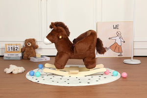English Elm Kids Plush Rocking Horse Toddler Toy with Sound Box Hand Puppets and Secure Safety Belt W3723P374143