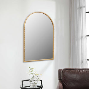 HomeRoots 34" Gold Metal Beaded Arch Accent Mirror – Elegant Design for Modern & Traditional Spaces, Ready to Hang 632512