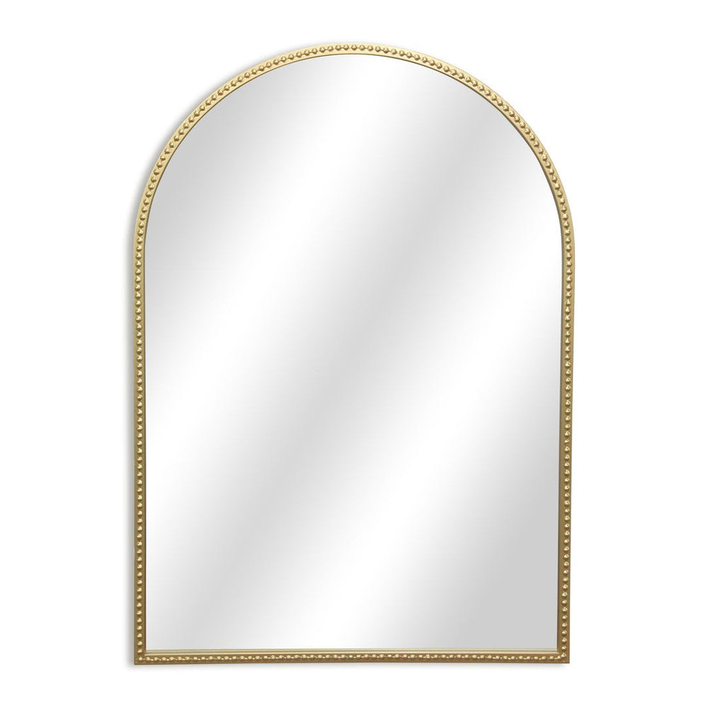 HomeRoots 34" Gold Metal Beaded Arch Accent Mirror – Elegant Design for Modern & Traditional Spaces, Ready to Hang 632512
